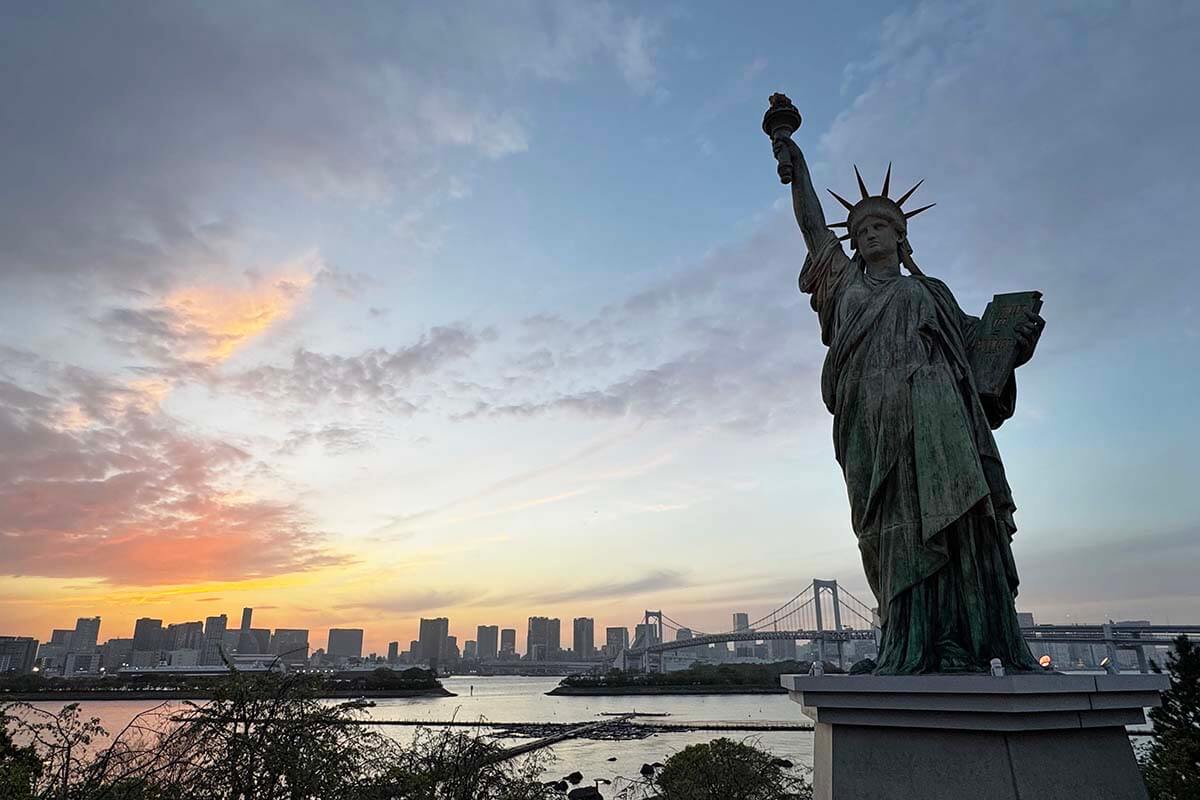 Statue of Liberty at Odaiba waterfront in Tokyo Japan
