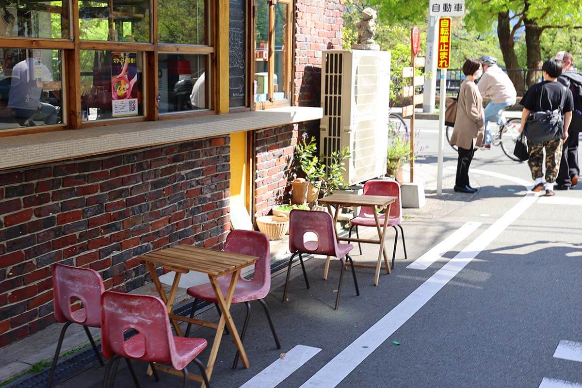 Tiny tables and chairs at a restaurant in Osaka Japan
