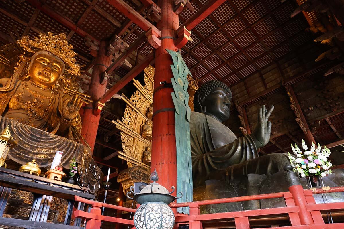 Giant Buddha inside Todai-ji temple in Nara Japan
