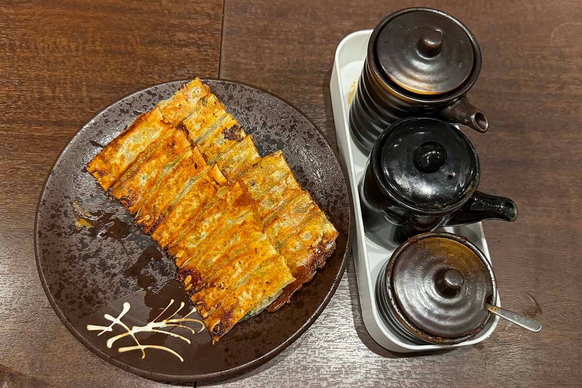 Traditional gyoza dumplings at Chao Chao Gyoza Restaurant in Kyoto