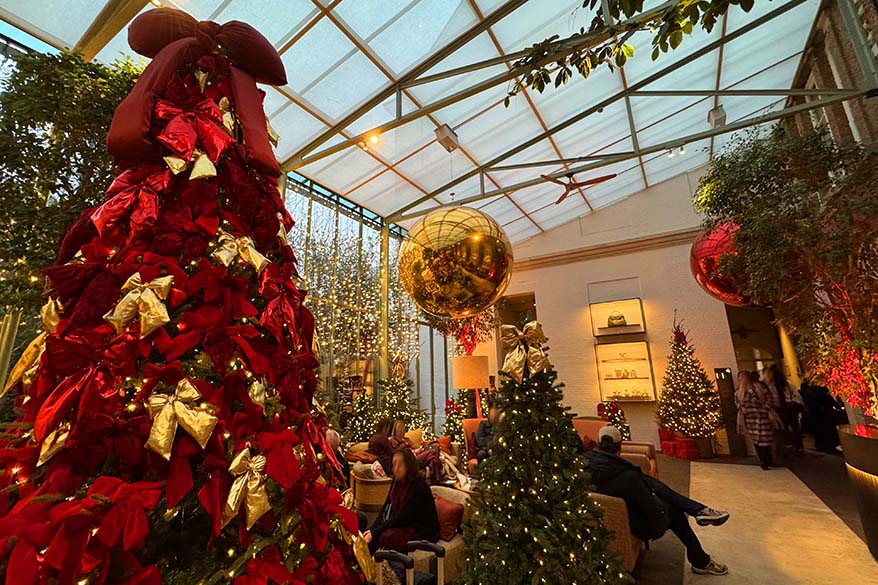 Christmas decorations inside Botanic Sanctuary Antwerp hotel.