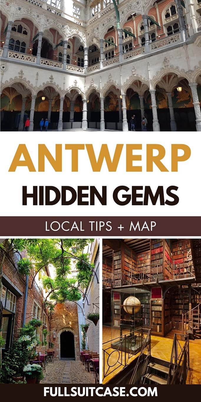 Hidden gems of Antwerp, Belgium featuring Handelsbeurs, Vlaeykensgang, and the Nottebohm Room with local tips and a map.