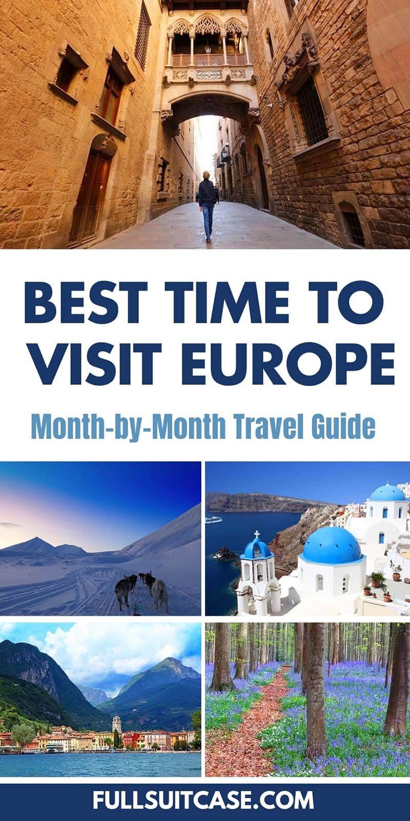 Best time to visit Europe month-by-month travel guide with photos from different seasons.