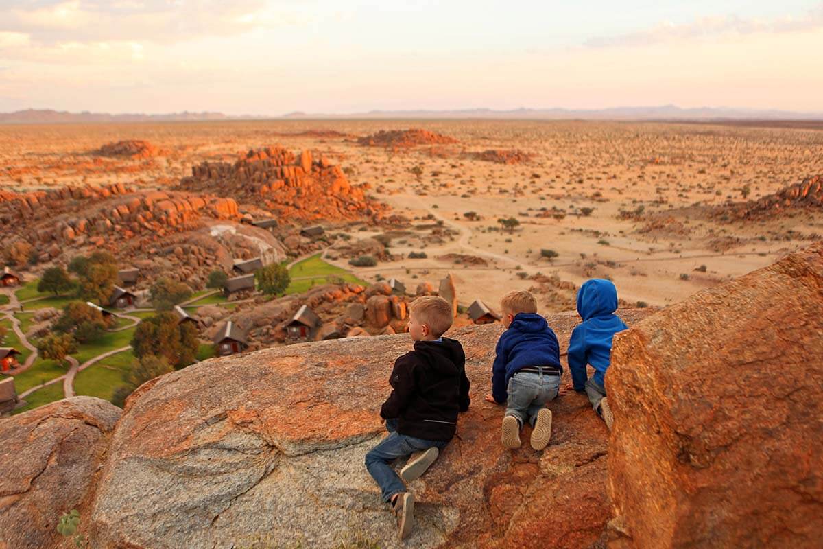 Kids wearing warm clothes in Namibia in July
