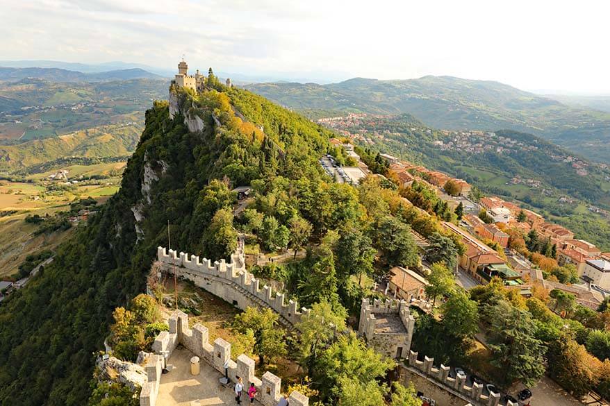San Marino castles aerial view on September trip