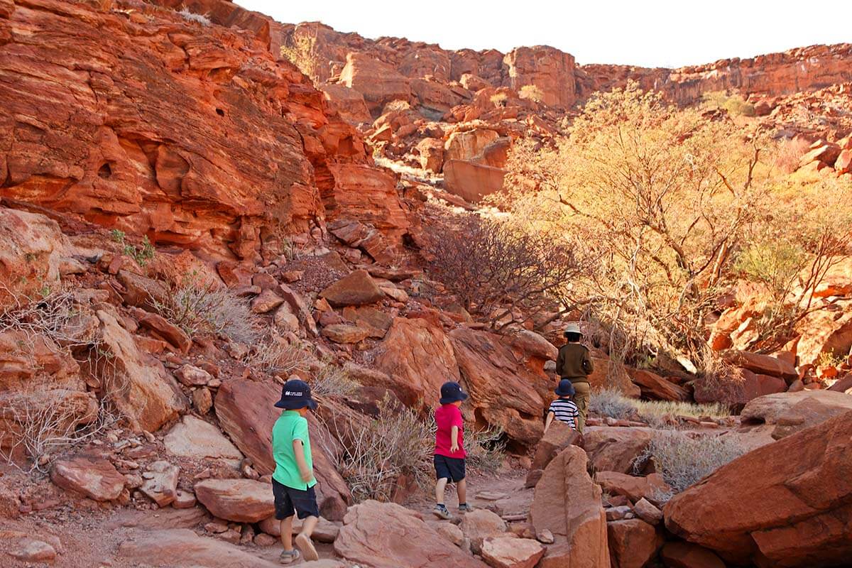 Visiting Twyfelfontein in Namibia with family