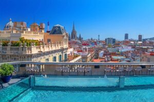 Ohla Barcelona hotel rooftop pool with city views