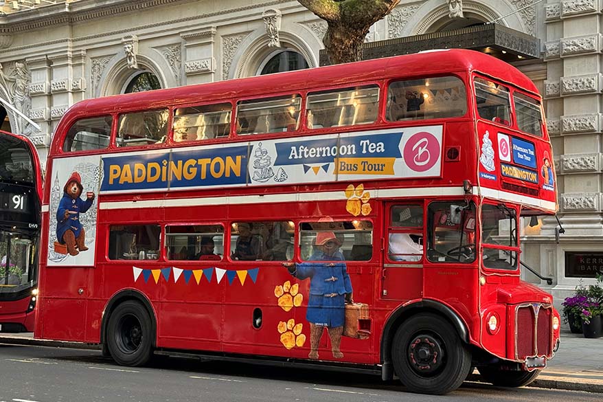 Paddington afternoon tea red double-decker bus in London