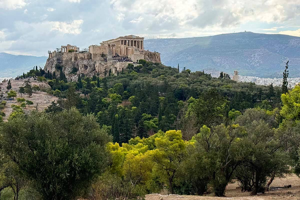 Acropolis and Parthenon view from Pnyx in Athens