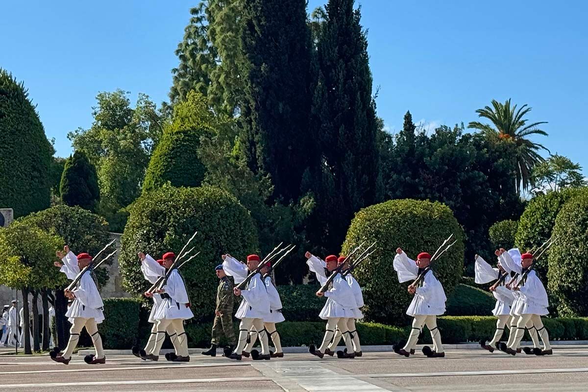 Changing of the guard Sunday ceremony at the Tomb of the Unknown Soldier in front of the Greek Parliament in Athens