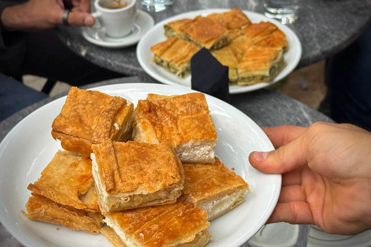 Greek savory pies with cheese and spinach on our food tour in Athens