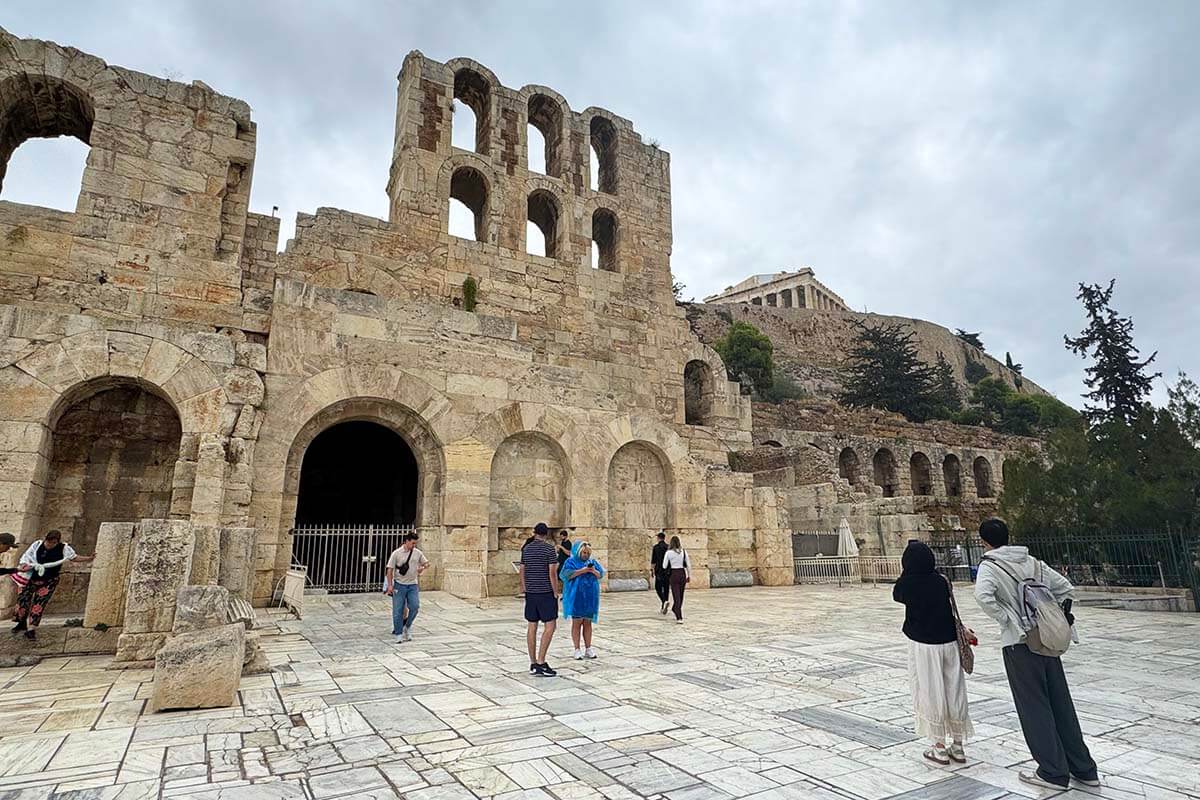 Odeon of Herodes Atticus and Parthenon in Athens