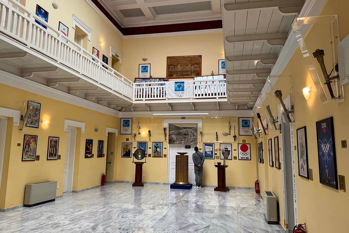 Olympic posters and torches at the museum inside the Panathenaic Stadium in Athens