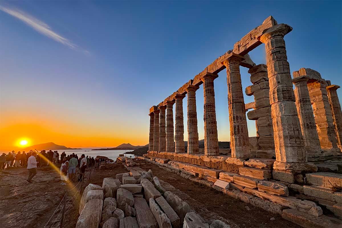 Sunset at the Temple of Poseidon at Cape Sounion near Athens