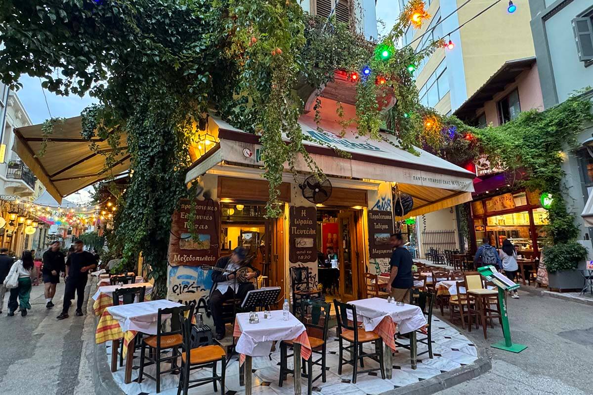 Traditional Greek tavern at Iroon Square in Psyri Athens